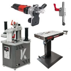 Mafell 1P0292 HIT-M65SA Plaqueuse De Chants Sans Soudure à Joint Zéro + Table De Travail BAT+ + Rouleau De Pression BAT + Coupeur De Chants KF1000